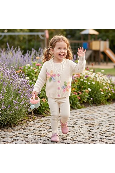 CUBBUX Cardigan pentru fete cu motive florale, tricotat manual, cu aspect tri...