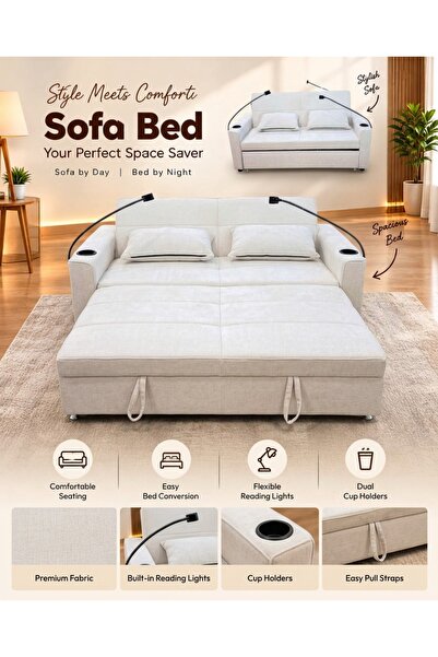 TrentonGCC Multifunctional 2-Seater Sofa Bed with Built-in Cup Holders, Flexi...