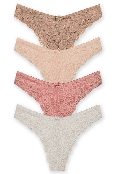 HNX Women's Lace High Waist Brazilian Cut Slip Panties 4 Pack