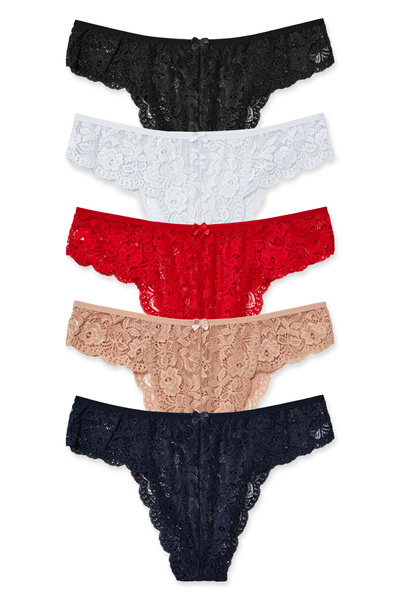 HNX Women's Lace High Waist Plus Size Brazilian Panties 5-Pack