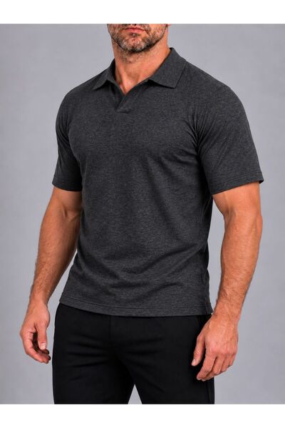 LudoWear Erkek Antrasit Gri Polo Yaka T-shirt