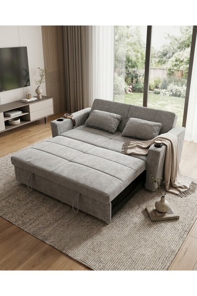 TrentonGCC Multifunctional 2-Seater Sofa Bed with Built-in Cup Holders, Flexi...