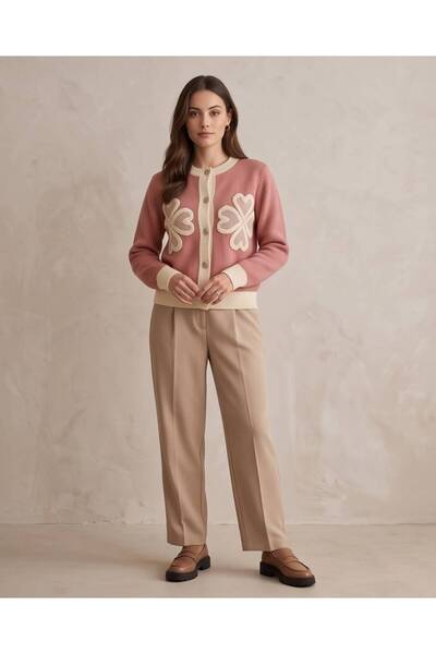 Trend Kapında Women's Floral Motif Embossed Embroidery Detailed Buttoned Knit...