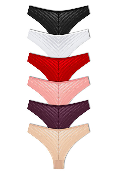 HNX Women's Transparent Lace High Waist Brazilian Panties 6 Pack