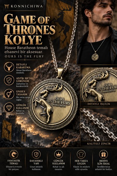 FG KONNİCHİWA Game of Thrones Stark and Baratheon Necklace Models Unisex