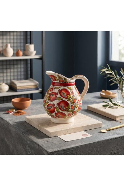 Ceramillion El Yapımı Seramik Nar Motifli Sürahi