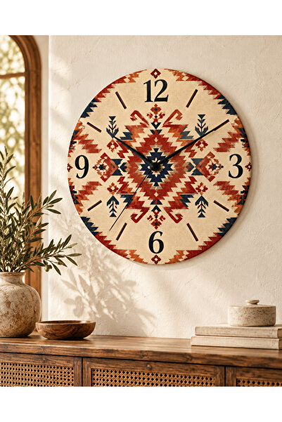 AA Shop Ceas de perete decorativ din lemn cu motiv etnic otoman, 45 cm, cu me...