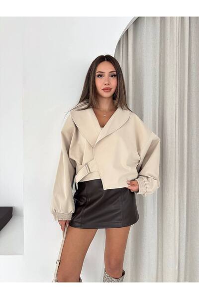 Bella Breeze Women's Shawl Collar Short Jacket with Buckle Belt