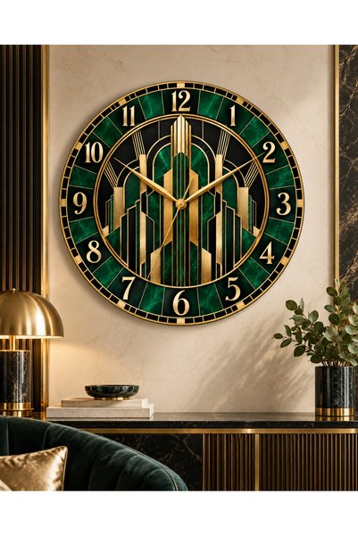 AA Shop Ceas decorativ de perete Art Deco din lemn de 45 cm, imprimare UV, me...