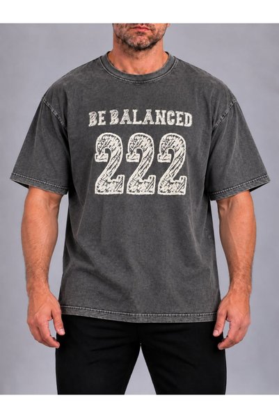 LudoWear Erkek Yıkamalı 222 Baskılı tasarım Oversize T-Shirt