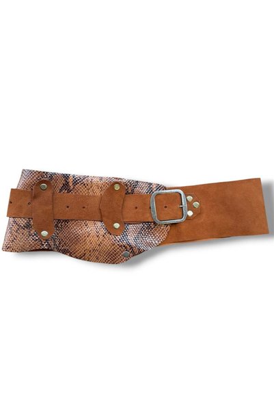 Yılday Gür Butik Women's Textured Snake Patterned Nubuck Detailed Leather Bel...