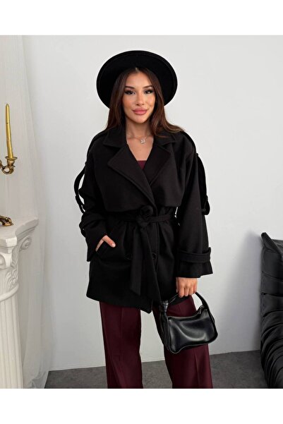 Bella Breeze Women's Cape Belted Double-Breasted Collar Buttoned Short Cashme...
