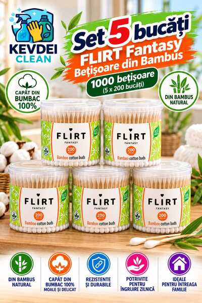 Flirt Комплект от 5 броя фентъзи бамбукови клечки за уши, 200 броя/кутия, общ...