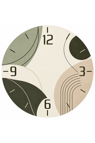 AA Shop Modern Doğa ve Yaprak Desenli Ahşap 45 Cm Sessiz Akar Mekanizmalı UV Baskılı Dekoratif Duvar Saati Hediyelik 1034