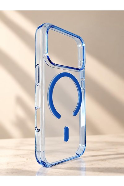 Premium TPU Şeffaf Mavi Kılıf iPhone 18 Pro ile Uyumlu-Magsafe