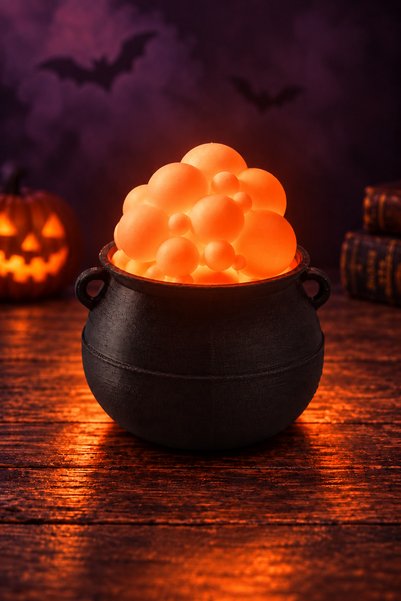edoy Turuncu Işıklı Cadı Kazanı Lambası Halloween Cadılar Bayramı Dekoratif Masa ve Raf Aydınlatması
