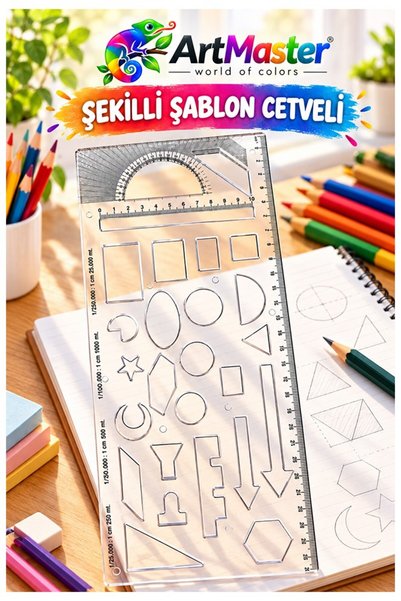 Artmaster Šablona za crtanje velike veličine 1 kom 25 oblika 29 cm sa šablono...