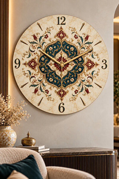 AA Shop Ceas de perete decorativ din lemn cu motiv etnic otoman, 45 cm, cu me...