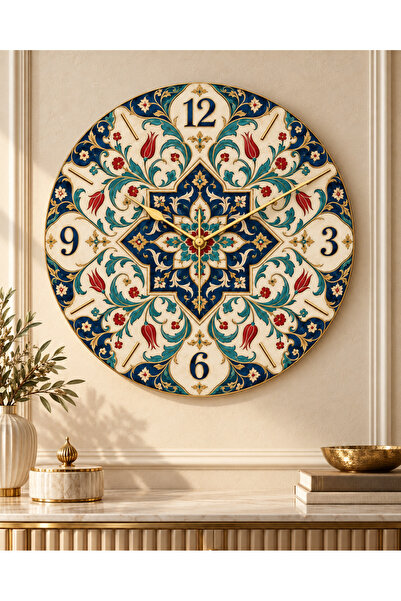 AA Shop Ceas de perete decorativ din lemn cu motiv etnic otoman, 45 cm, cu me...