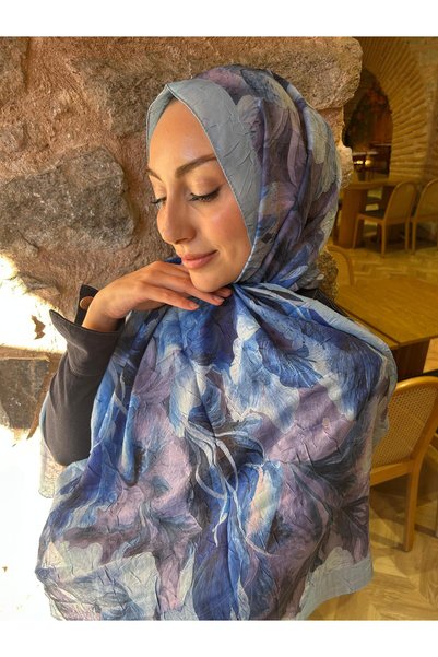 Firuze scarf Blue Lavinia Pattern Bamboo Knitted Shawl