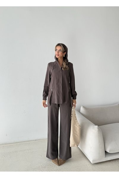 MİA NOURA Women's Stylish Suit with Bead-Embellished Back and Zipper Detail on the Front