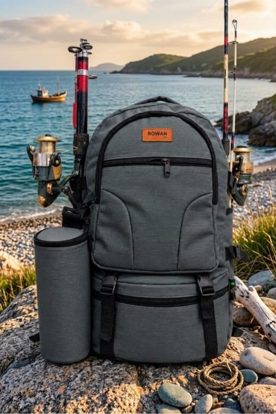 ROWAN ÇANTA Rowan Thermal Thermos Bag Gray, Cabin Size Camping and Fishing Travel Bag 56*34*27 cm