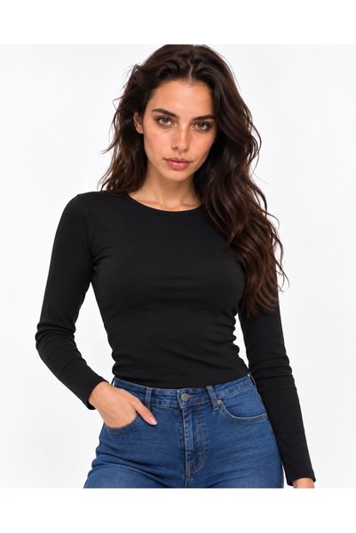 AKTENA GİYİM Kadın Bisiklet Yaka Uzun Kollu Basic Body