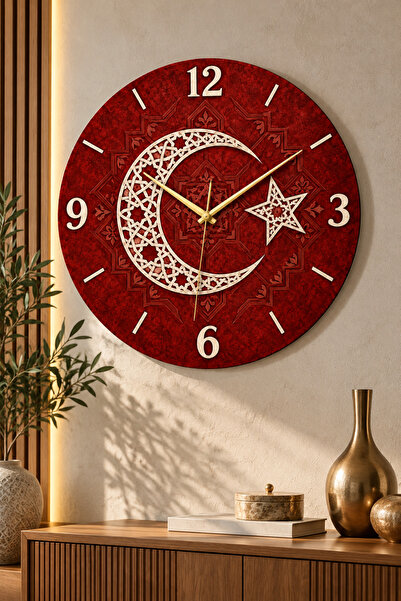 AA Shop Ceas de perete decorativ cu steag turcesc, model cu stele și lună, 45...