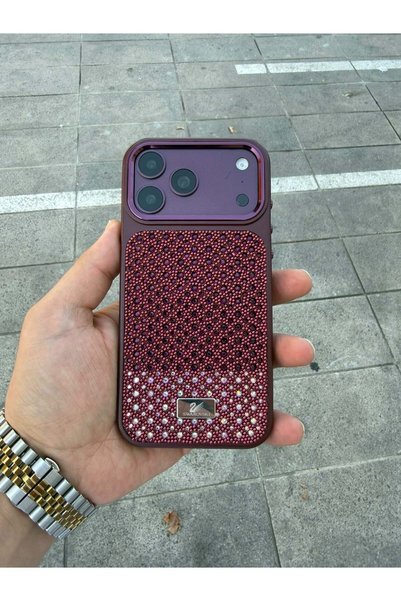 madamcase Apple iPhone 18 Pro Max Compatible Claret Red Swr Diamond Stone Luxury Case