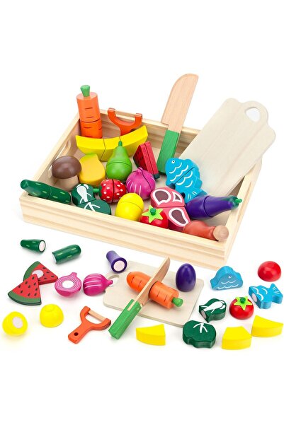 OEM Jucarie Set Educativ din Lemn Ladita cu Fructe si Legume