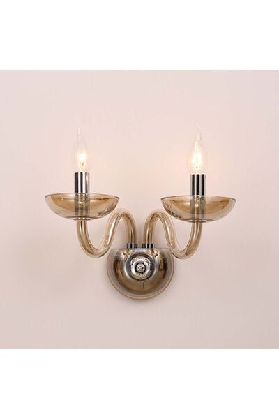 Aca Decor BLK82182WCNC Δίφωτη Κρυστάλλινη και Μεταλλική Απλίκα Τοίχου, Κονιάκ