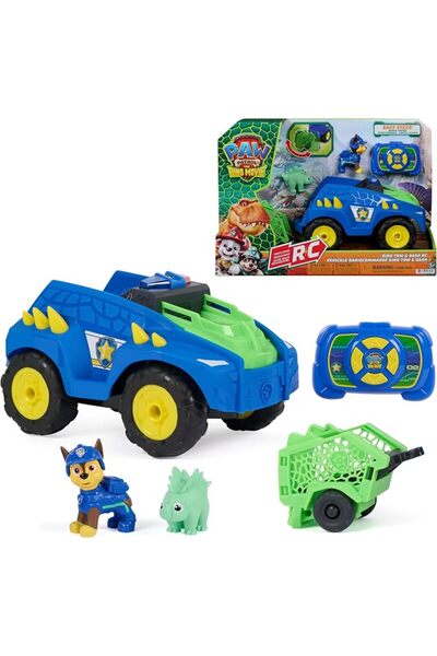 PAW PATROL سيارة تحكم عن بعد من فيلم دينو مع شخصية تشايس، وستيجوسورس