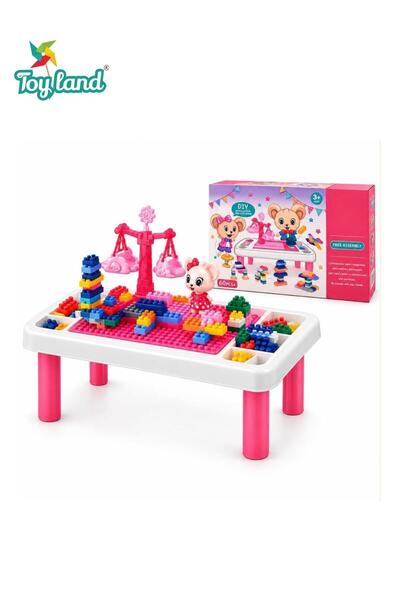 TOY LAND Kids Building Blocks Activity Table with 60+ Colourful Construction ...