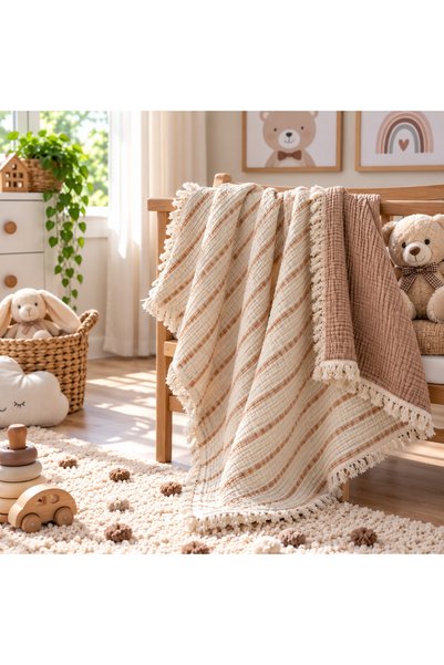 HB&Victory 100% Cotton 4 Layer Muslin Baby Blanket Double Sided Brown 100X120 cm