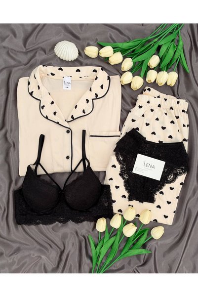 Lena Homewears Women's Patterned Milan Long Sleeve Pajama Set with Underwear