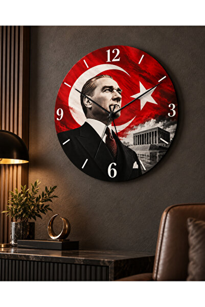 AA Shop Ceas de perete decorativ imprimat UV, tematică Ataturk, 45 cm, din le...