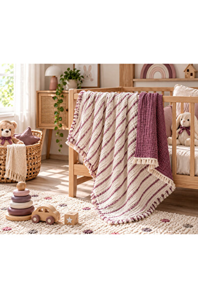 HB&Victory 100% Cotton 4 Layer Muslin Baby Blanket Double Sided Plum 100X120 cm