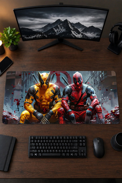 Lienza DeadPoll ve Wolverine 40x90 Gaming Oyuncu Mouse Pad Kaymaz Kauçuk Taba...