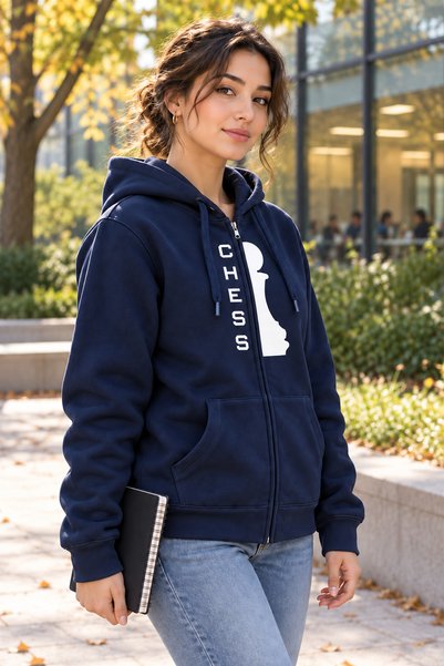 Satranç Medya Pawns and Chess Adult Unisex Zipper Hoodie Sweatshirt