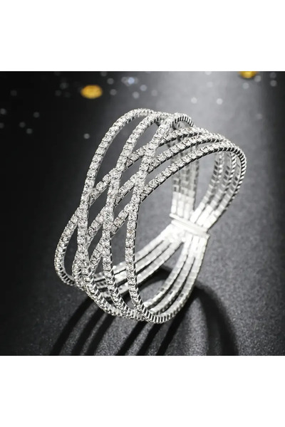 OEM Ασημί Cuff Βραχιόλι με Στρας