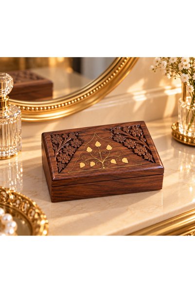 Banum Luxury صندوق مجوهرات زخرفي أنيق متعدد الأغراض منحوت يدويًا