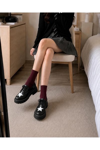 yesmoda Yıldız Detaylı Retro Harajuku Goth Lolita Punk Vintage Star Martin Kalın Taban Ayakkabı