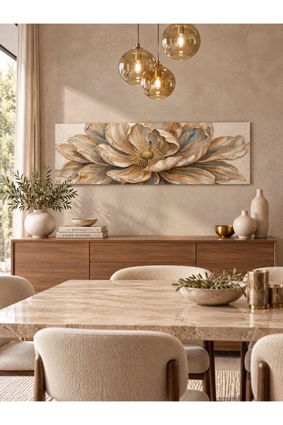 Lui Tasarım 3D Kabartmalı Görünümlü Çiçek Desenli MDF Tablo 30x90 cm Büyük Bo...