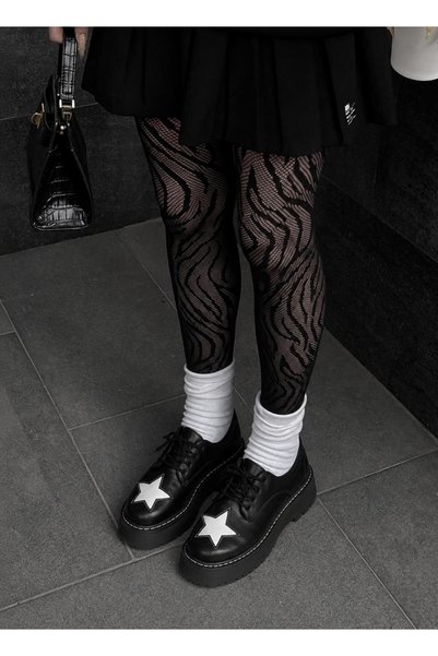 yesmoda Yıldız Detaylı Retro Harajuku Goth Lolita Punk Vintage Star Martin Kalın Taban Ayakkabı