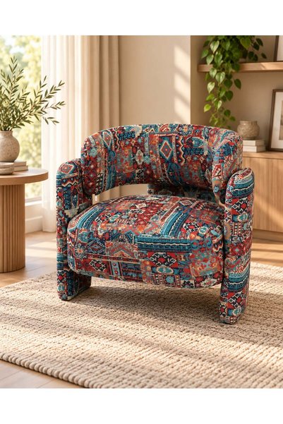 TrentonGCC Modern Barrel Armchair with Curved Backrest and Thick Seat Cushion