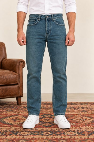 ElitWear Erkek Regular Kalıp Boru Paça Likralı Kot Pantolon