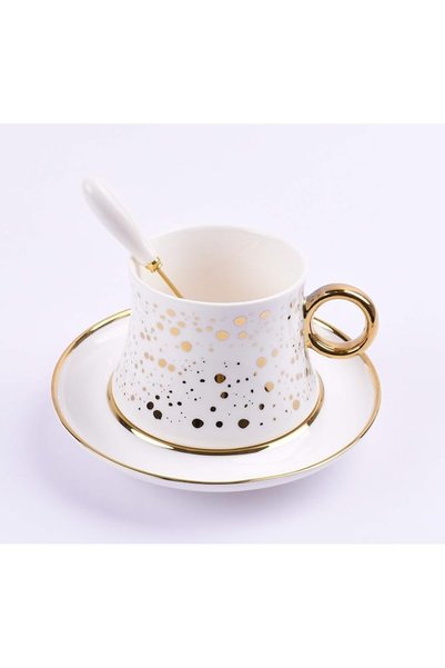 Ayshe Home Concept Home Concept 3-Piece Fine Bone Ceramic Cup & Saucer Set Wi...