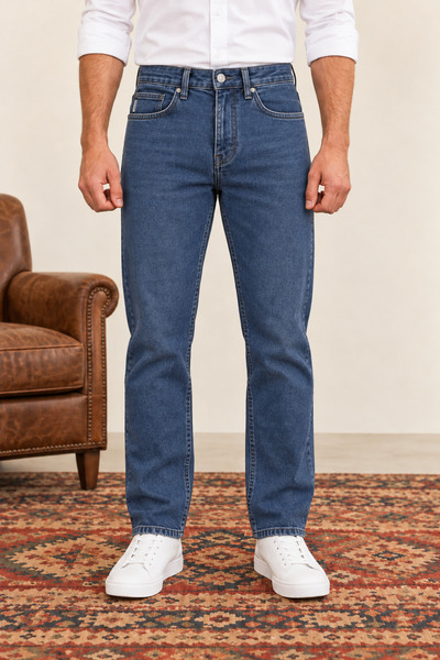 ElitWear Erkek Regular Kalıp Boru Paça Likralı Kot Pantolon