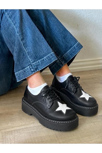 yesmoda Yıldız Detaylı Retro Harajuku Goth Lolita Punk Vintage Star Martin Kalın Taban Ayakkabı