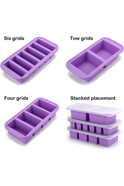 Generic Silicone Freezer Tray with Lid & Ice Cube Mold, 2-Cup & 4-Cup & 6-Cup...